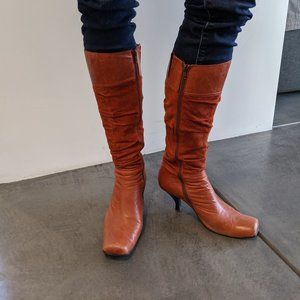 Orange suede leather boots